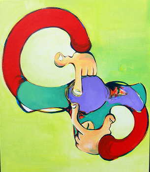 Rode armen met paars hoofd schilderij peter van Holten DroomHome