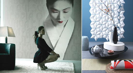 Woontrend 2011 ZOMER -  Woonmodetrends Oost & West Shopping Modern Interieur - Portraits Behang van Wall & Deco met Japanse Tafel en Oosterse Woonaccessoires LEES MEER... (Foto Perscentrum Wonen op DroomHome.nl)