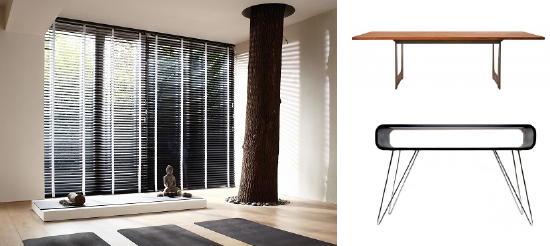 Woontrend 2011 ZOMER -  Woonmodetrends Oost & West Shopping Modern Interieur - Luxaflex Jaloezieen Bamboe of Walnoot Hout, KFF Eetkamertafel en Bijzettafel Metro LEES MEER... (Foto Perscentrum Wonen op DroomHome.nl)