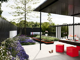 Tuintrend 2013 - Let Me Glow Garden - Strakke Tuin  met Design Tuinmeubels, Vijver, Veranda, Planten & Vrolijk Gekleurde Tuinaccessoires LEES MEER... (Foto Perscentrum Tuinen  op DroomHome.nl)
